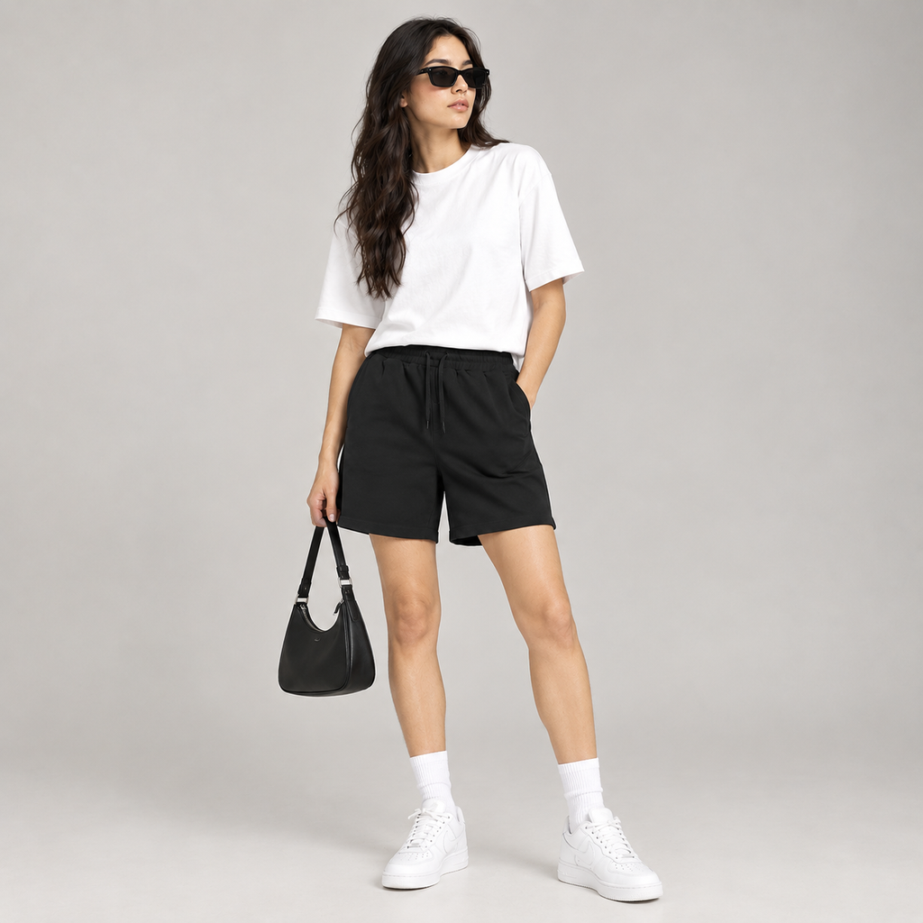 Female Premium Black Terry Shorts