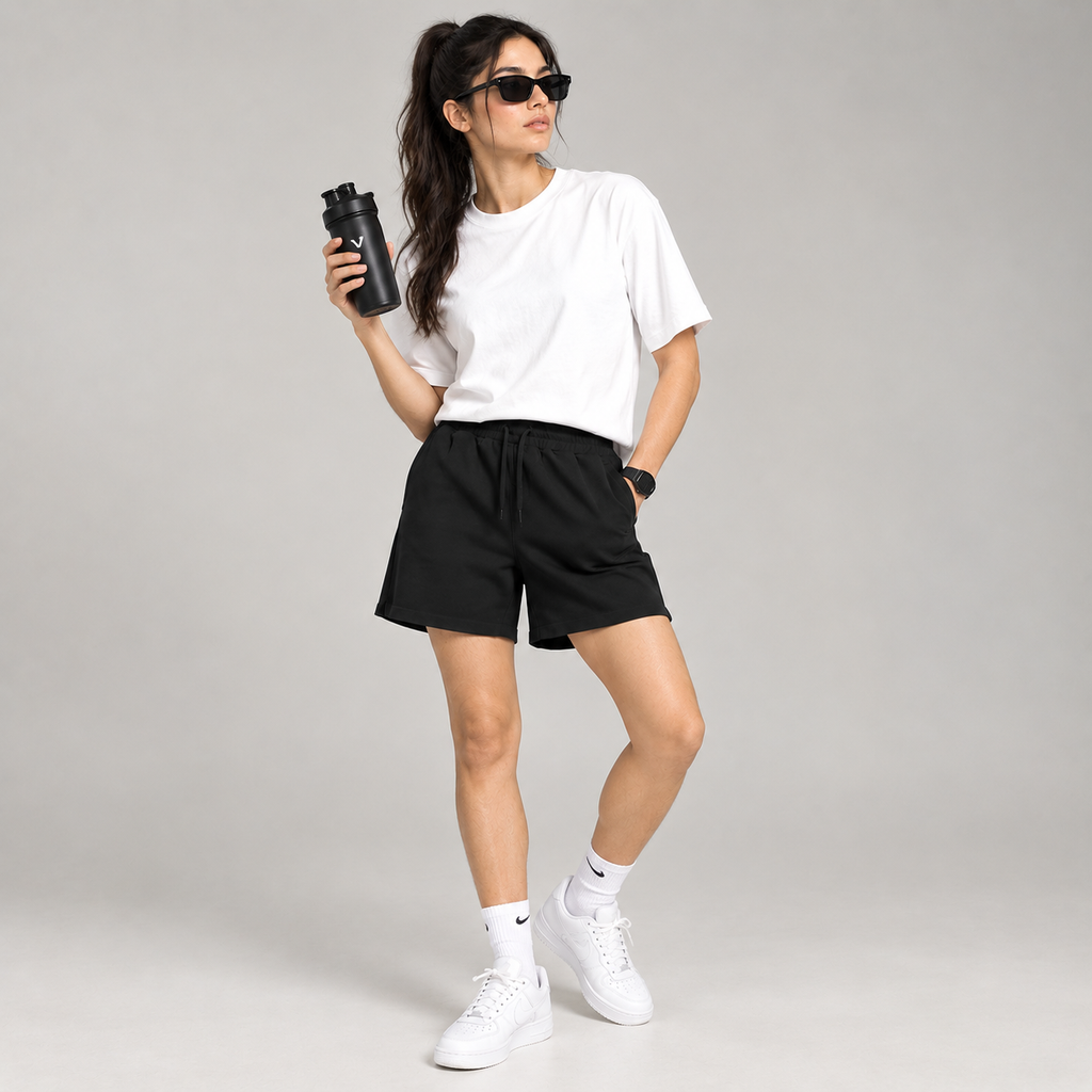 Female Premium Black Terry Shorts