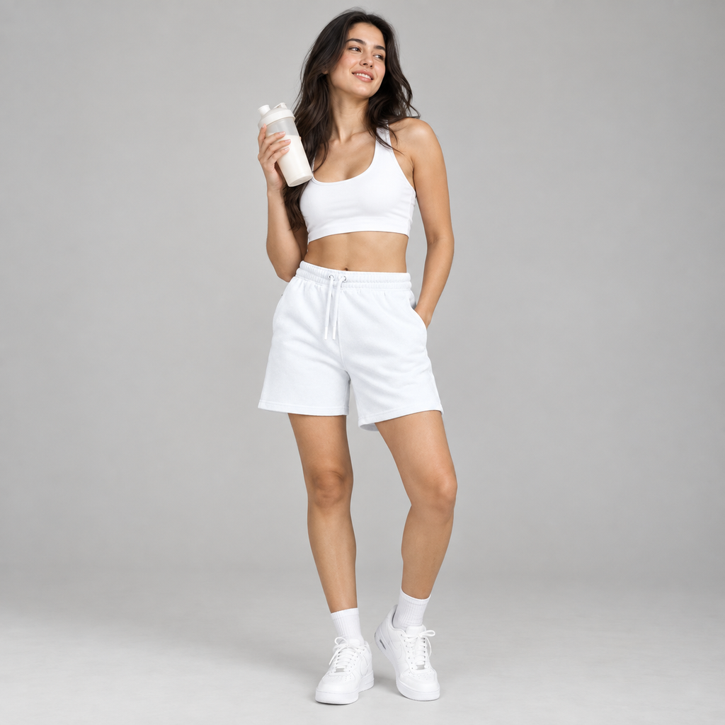Female Premium White Terry Shorts