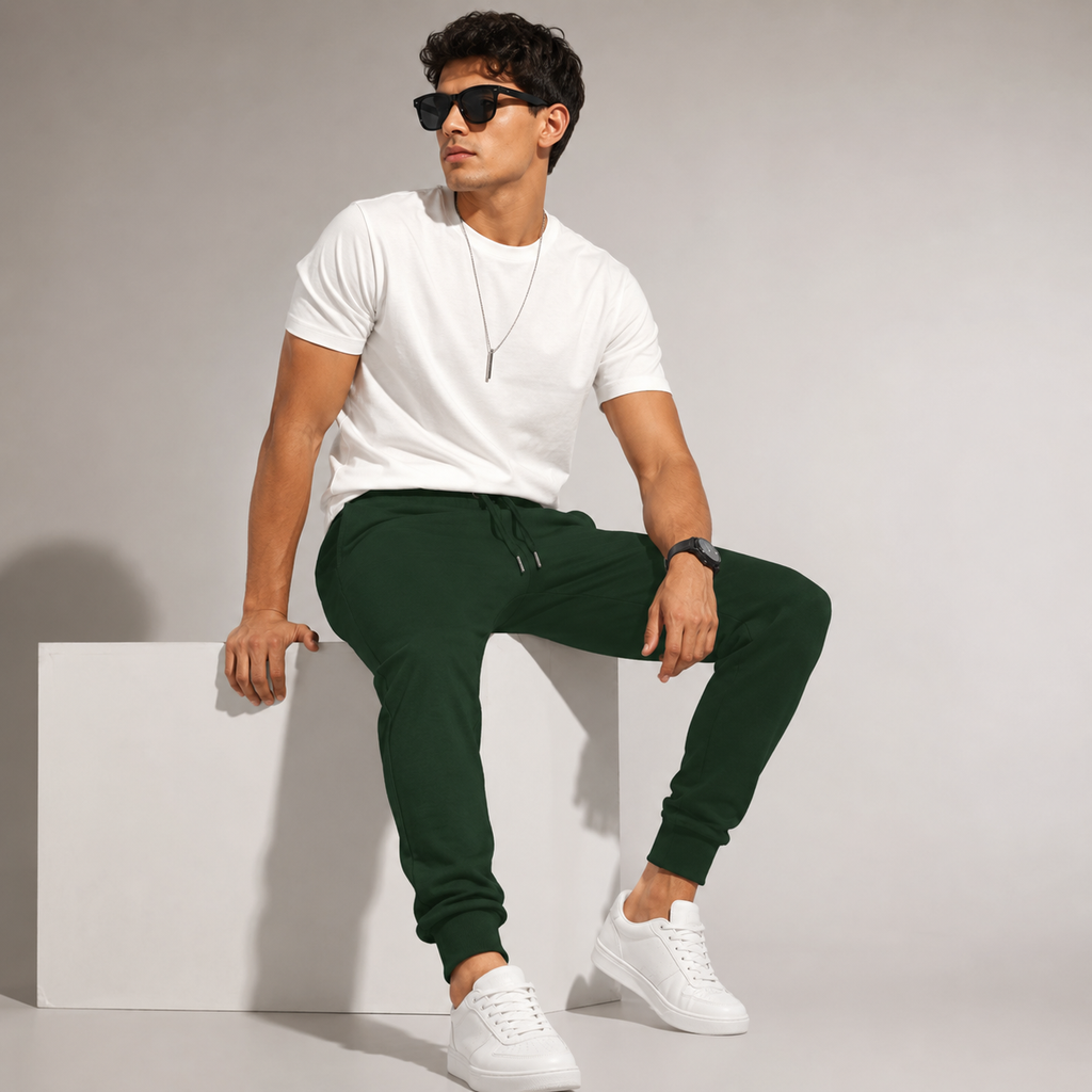 Male Bottle Green Fit Joggers
